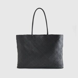 Quince Italian Leather Handwoven Tote- Black